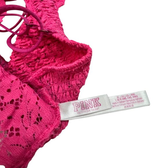 VICTORIA'S SECRET Bralette Size XL Hot Pink Lace Strappy Stretchy Smock Back - Picture 3 of 11